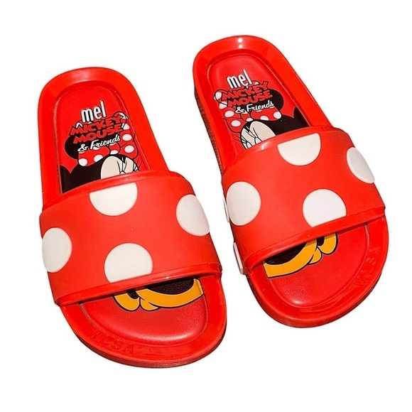Mini Melissa Red + White Polka Dot Disney Minnie Mouse Scented Sandal Slides 12 - Picture 5 of 8
